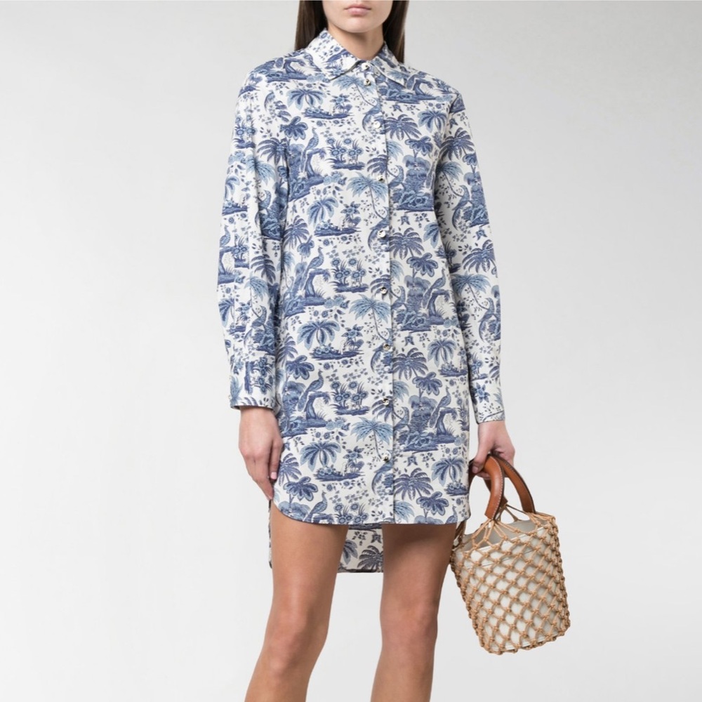 STAUD Toile de Jouy Yin Yang Shirt Dress Asymmetrical